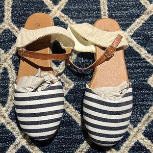 Striped Espadrille Sandals with Ankle Strap